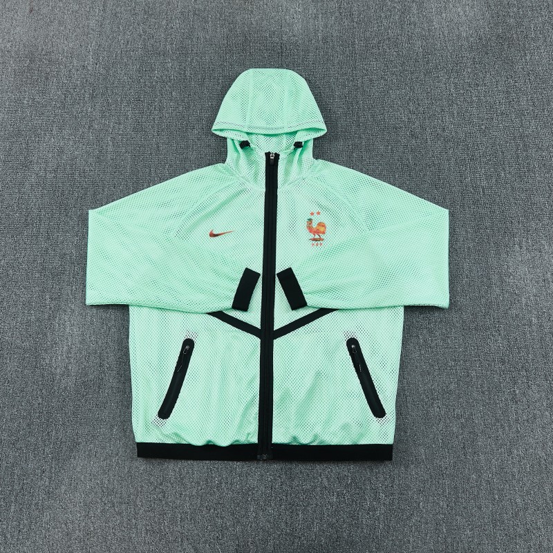 26/27 France Light Green Mesh Anthem Full Zipper Hooded Windbreaker Jacket