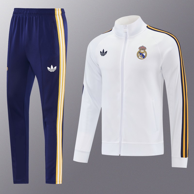 26/27 Real Madrid White Full Zipper Jacket Tracksuit + Long Pants