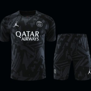 23-24 PSG Black Pattern Short Sleeve+Shorts