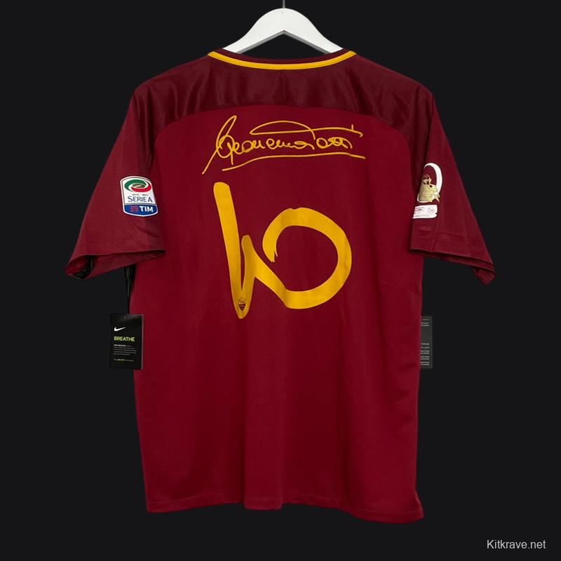 Retro 17/18 AS Roma Home Jersey Francesco Totti Signature Jersey Tribute For Last Match