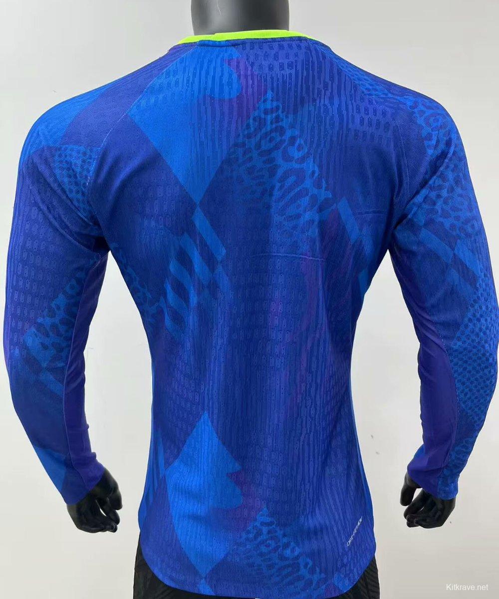 Player Version 2025 Brazil Away Blue Long Sleeve Jersey