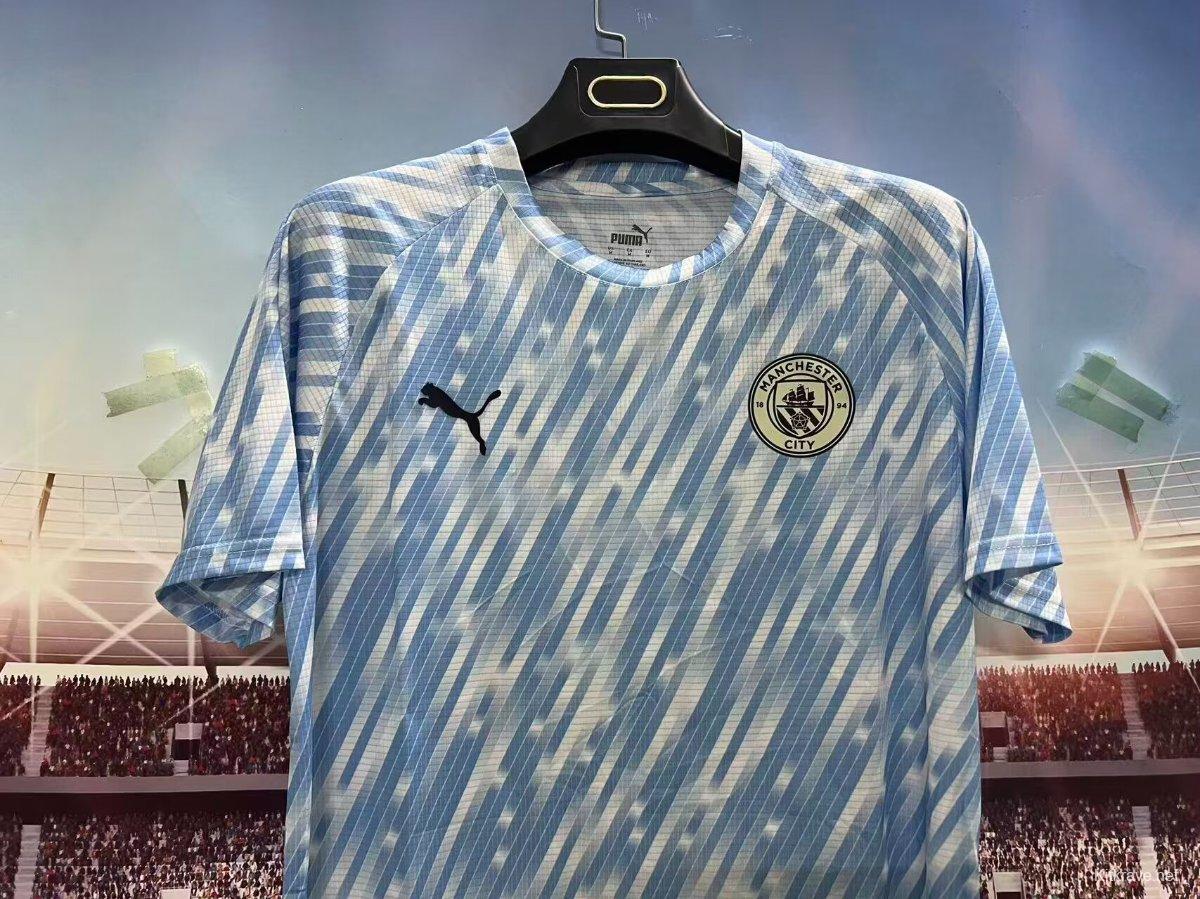 25/26 Manchester City Sky Blue with Diagonal Striped Pattern Jersey