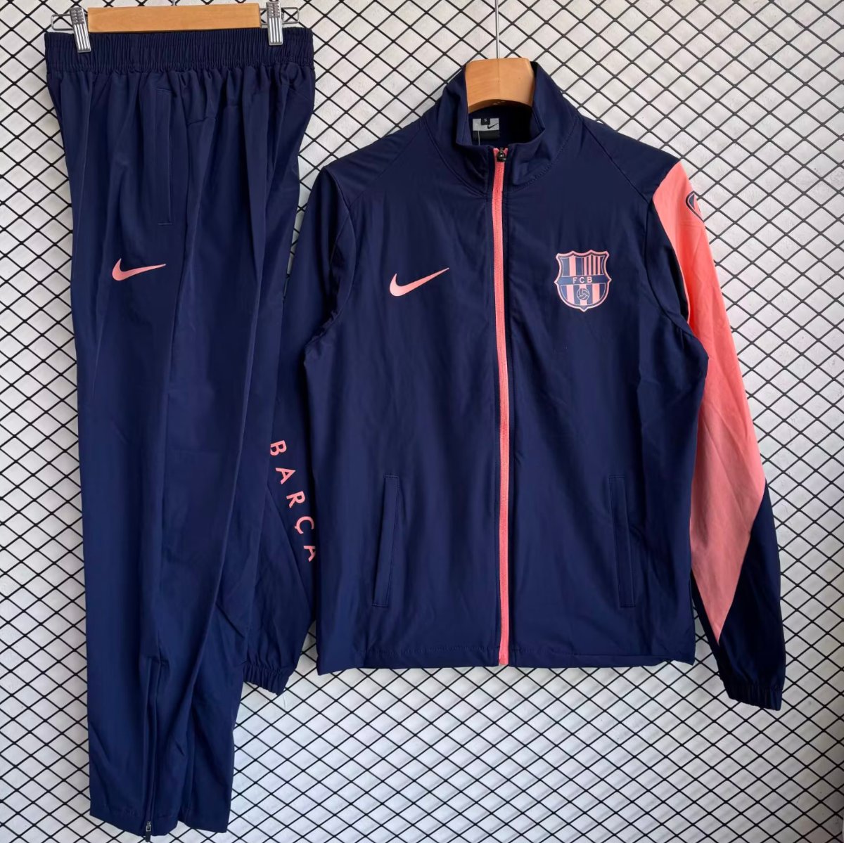 25/26 Barcelona Navy Blue with Pink Full zipper Jacket Tracksuit+ long pants