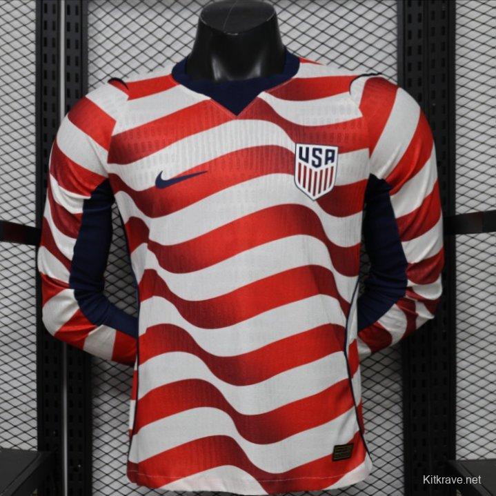 Player Version 2026 USA White & Red with Wave Stripe Long Sleeve Home Jersey