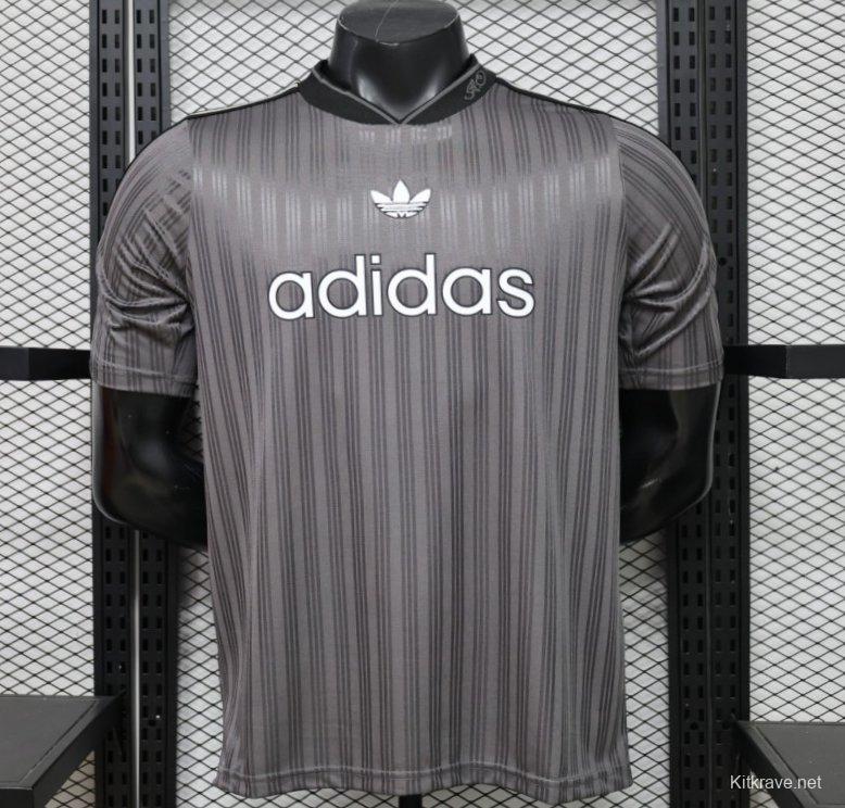 Player Version 2026  Adidas Originals Retro Style Charcoal Grey Stripe Football Jersey