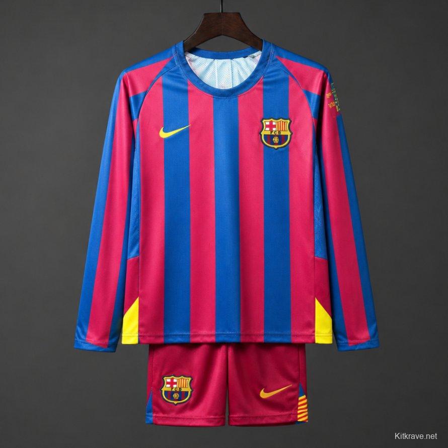 Retro Kids 05/06 Barcelona Home Long Sleeve UCL Jersey