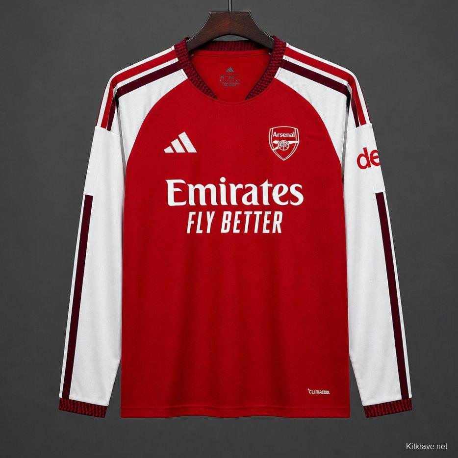 26/27 Arsenal Red with White Long Sleeve Home Jersey