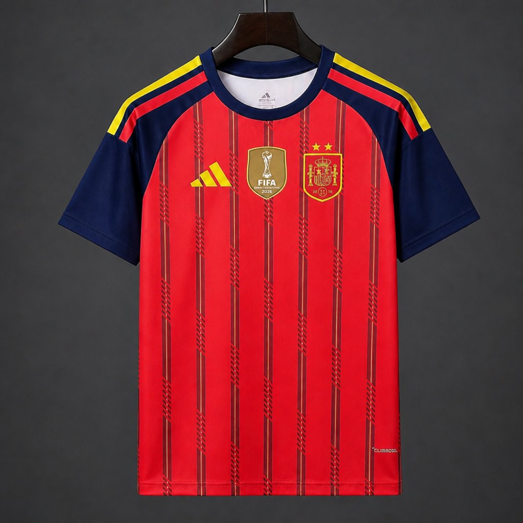 2 Star 2026 Spain Home Jersey With Champion Patch