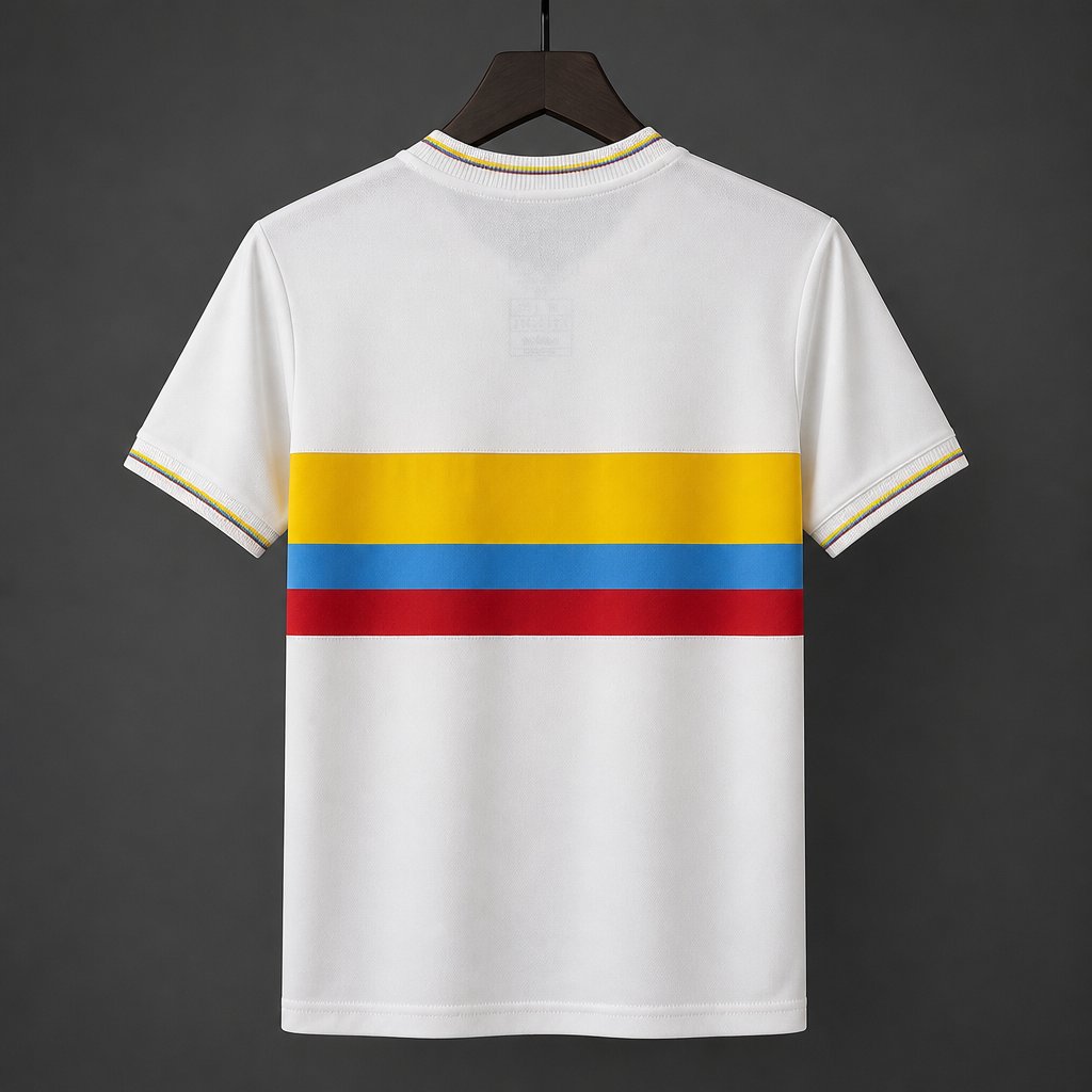 Retro 1990 Colombia White With Tricolor Stripes Away Jersey