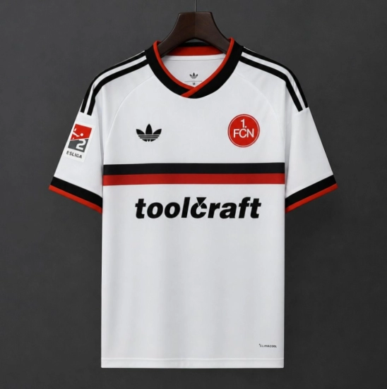 26/27 1. FC Nürnberg White with Black & Red Stripe Away Jersey