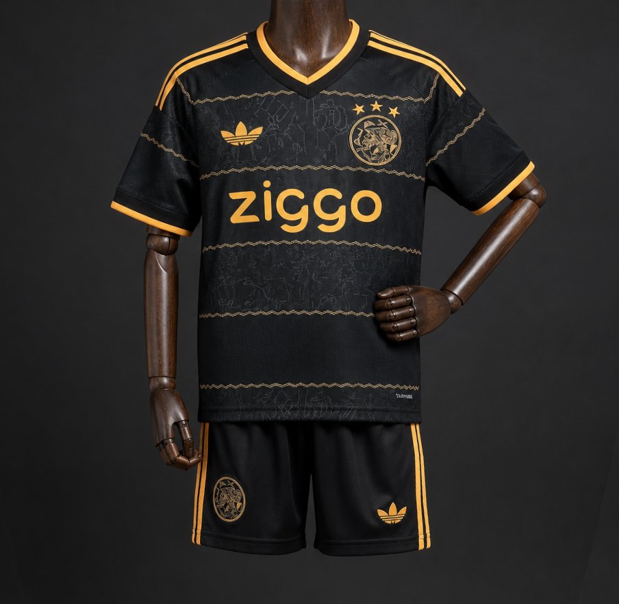 Kids 26/27 Ajax Black & Gold Away Jersey Kit