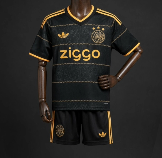 Kids 26/27 Ajax Black & Gold Away Jersey Kit