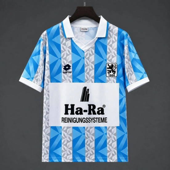 Retro 93/94 TSV 1860 München Home Light Blue and White Stripe Pattern Jersey